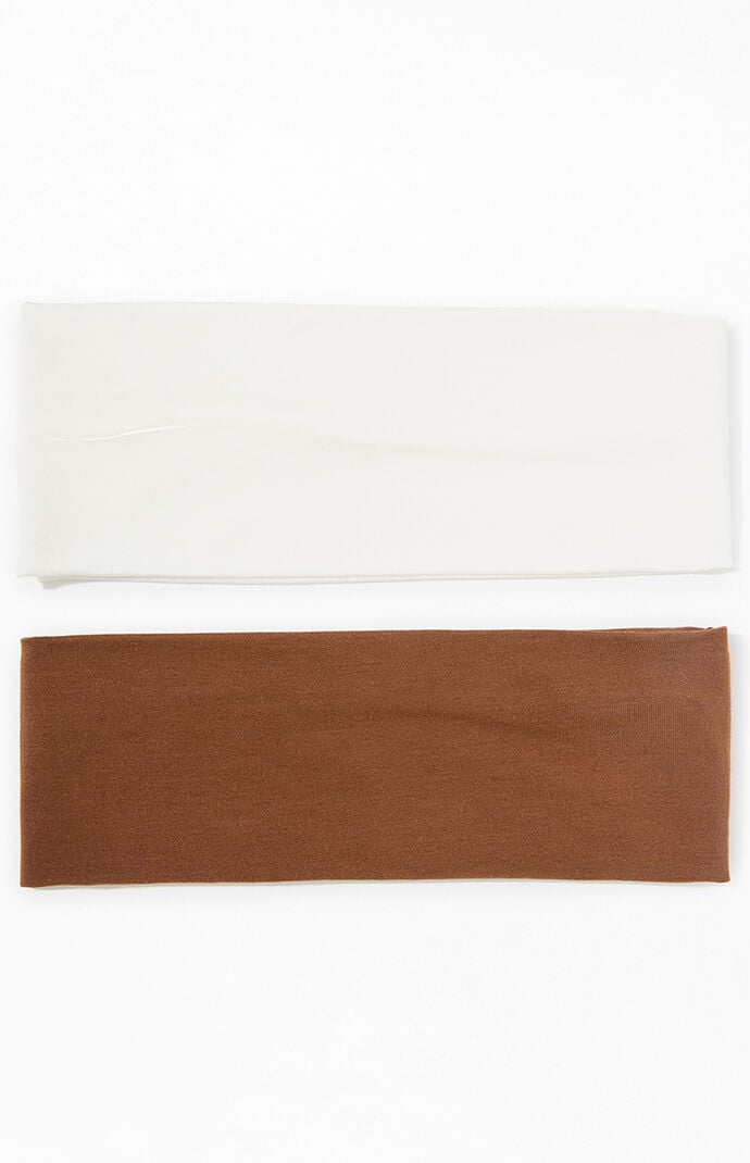 LA Hearts 2 Pack Brown & White Soft Headbands