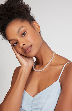 Pink Beaded Choker Necklace image number 1