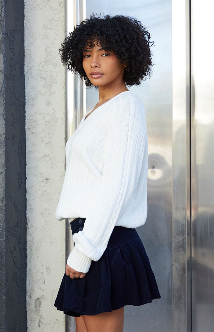 John Galt Blue Corduroy Pleated Mini Skirt