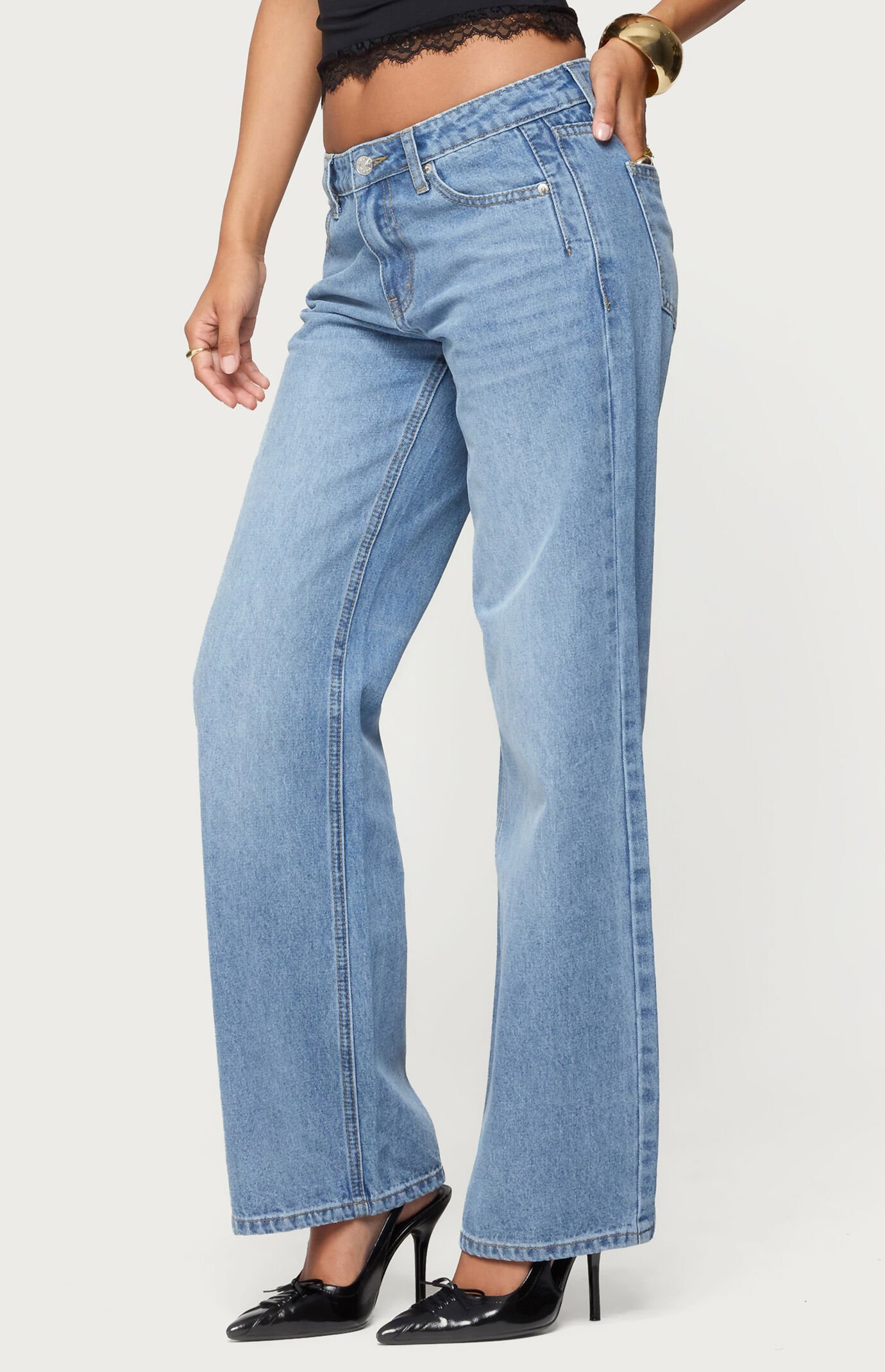Edikted Holly Straight Leg Mid Rise Jeans