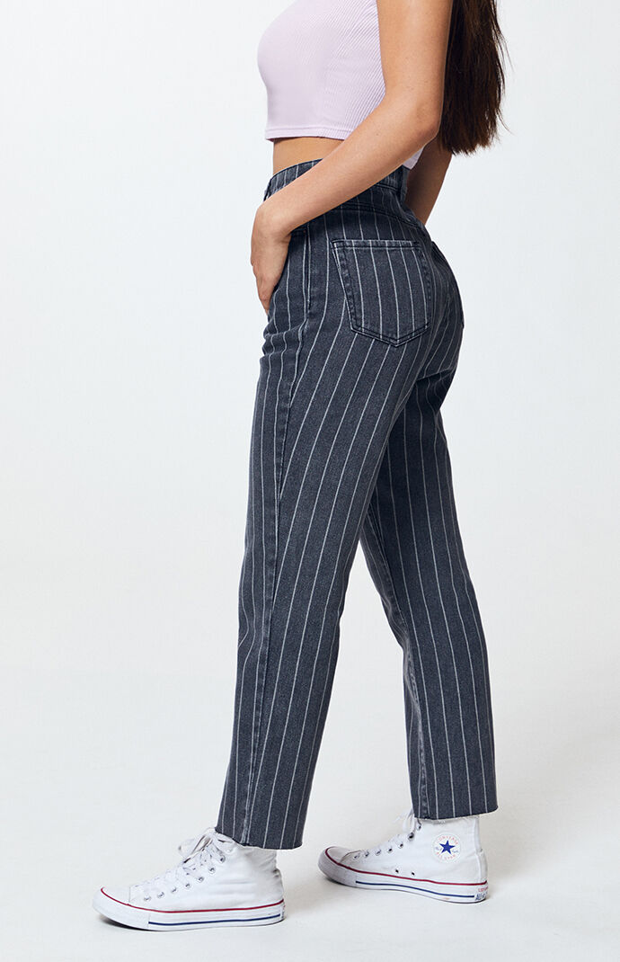 high waisted pinstripe jeans