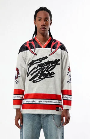 White & Red Diluted Hockey Jersey image number 1