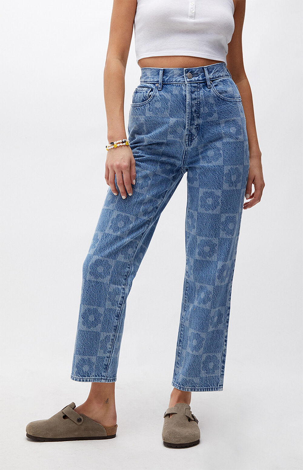 PacSun Eco Flower Light Blue High Waisted Straight Leg Jeans PacSun