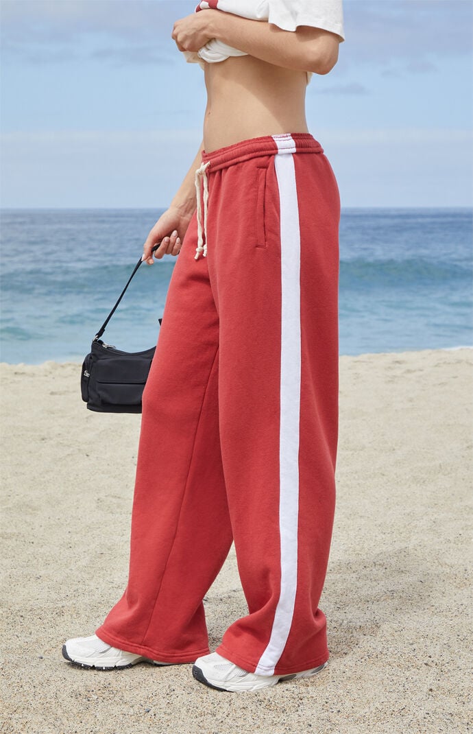 John Galt Red & White Anastasia Side Stripe Baggy Sweatpants