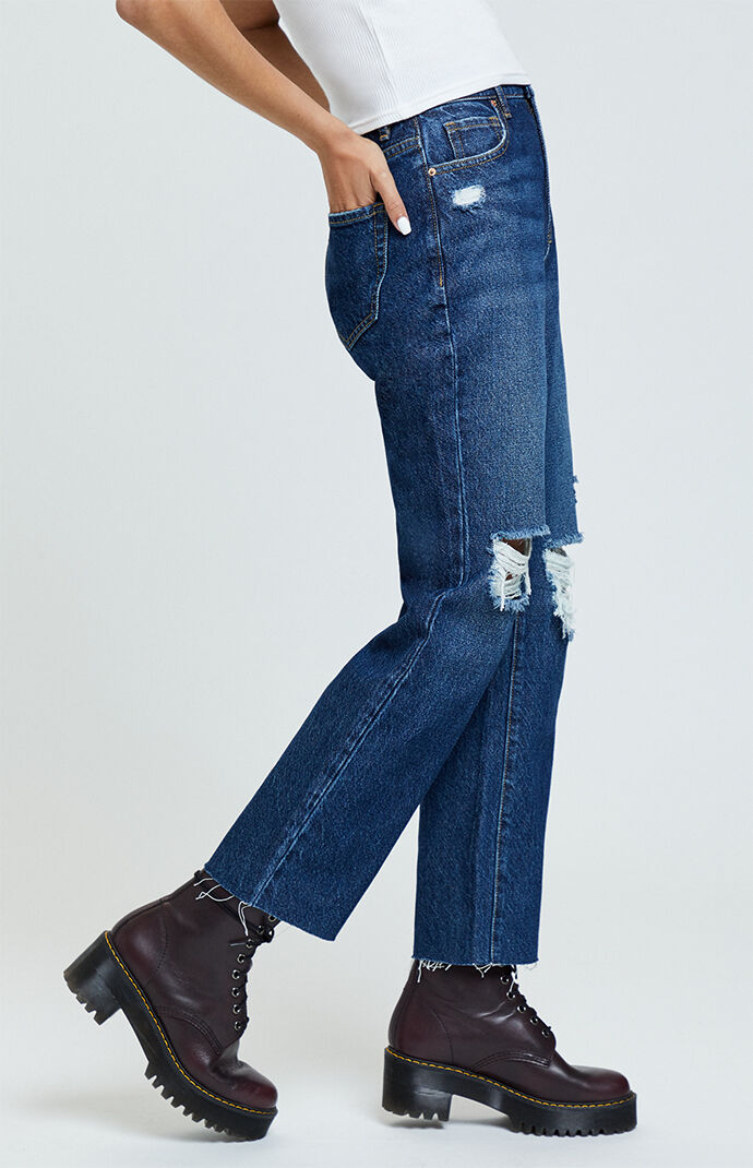 Leo Blue High Waisted Straight Leg Jeans