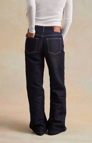 Dark Blue Metallic Contrast Stitch Low Rise Baggy Jeans image number 1