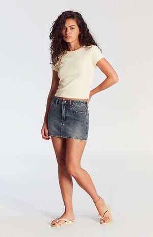 Bella Dark Indigo Mid Rise Denim Mini Skirt Bella Dark Indigo Mid Rise Denim Mini Skirt image number 5