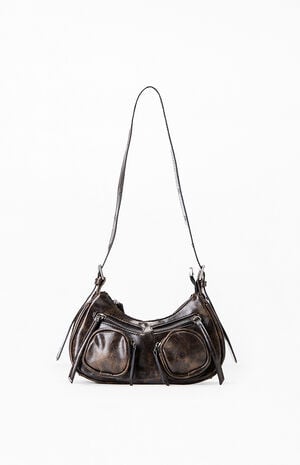 Faux Leather Distressed  Double Pocket Shoulder Bag image number 1
