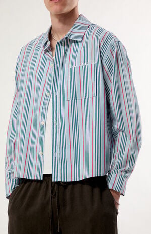 Blue Striped Noto Long Sleeve Cropped Shirt image number 2