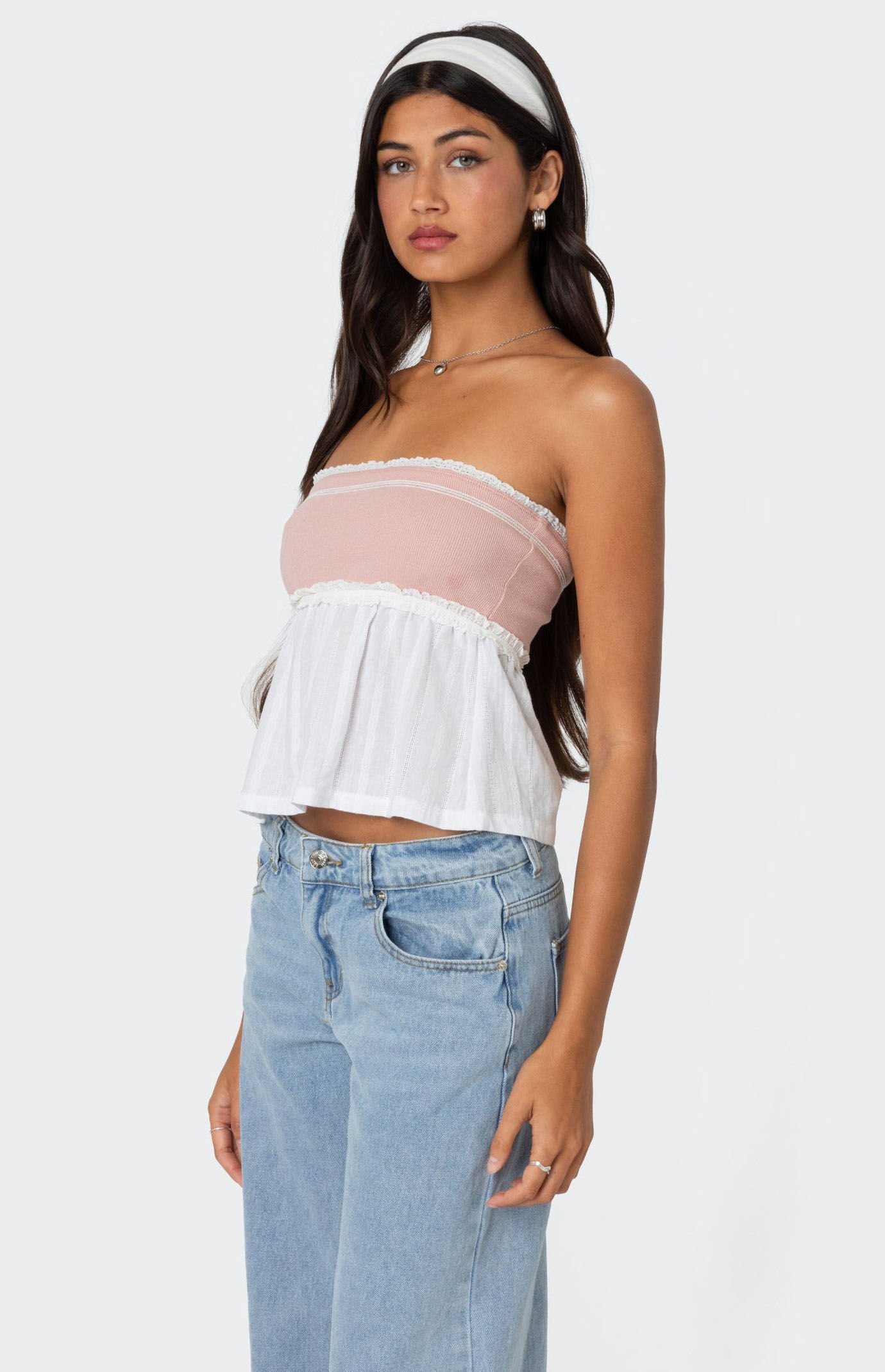 Edikted Rena Ribbed Peplum Tube Top
