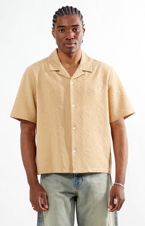 Tan Bloom Oversized Camp Shirt image number 1