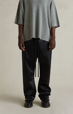 Jet Black Bonded Satin Relaxed Track Pants image number 3