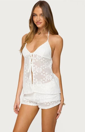 Arlie Floral Texured Sheer Halter Top image number 2