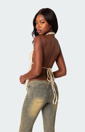 Textured Open Back Halter Top image number 5