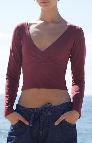 Burgundy Crossover Long Sleeve Top image number 2