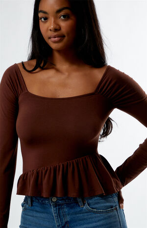 Asymmetrical Long Sleeve Babydoll Top image number 1