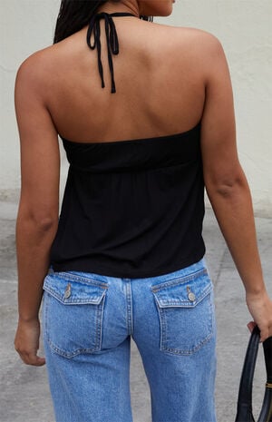 Black Cinched Halter Top image number 3