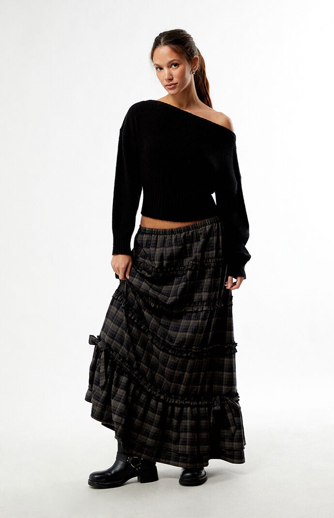 Daisy Street Plaid Snowdrop Maxi Skirt