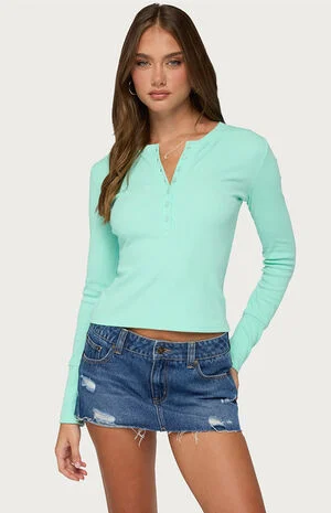 Yerin Long Sleeve Henley Ribbed Top image number 1