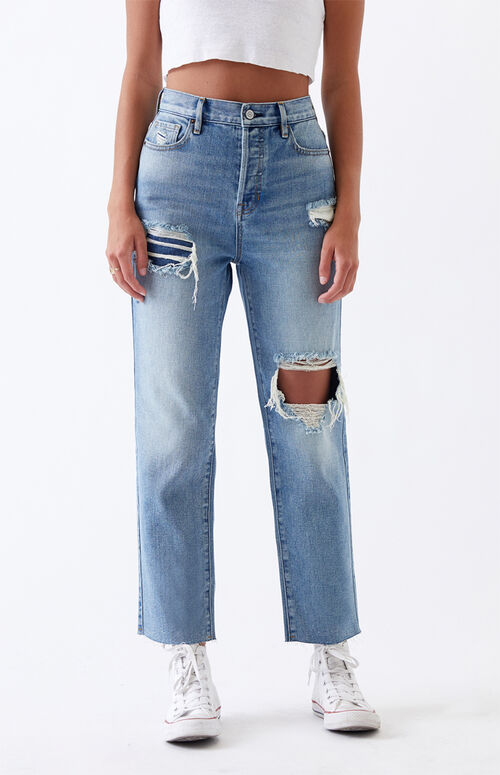 PacSun Light Ripped High Rise Straight Leg Jeans | PacSun