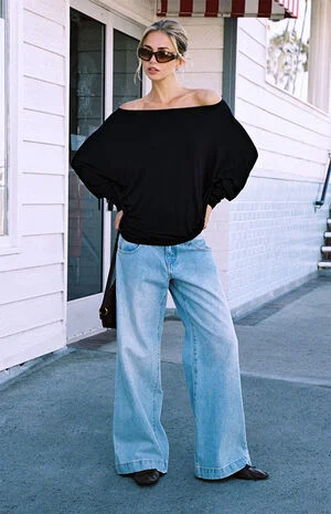 Black Aina Off-The-Shoulder Long Sleeve Top image number 1