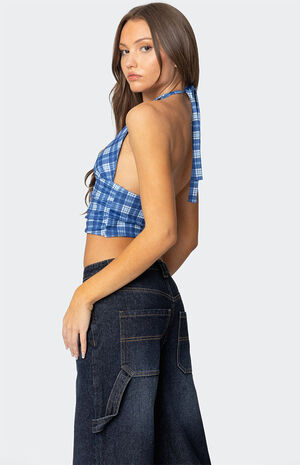 Plaid Printed Halter Top image number 4