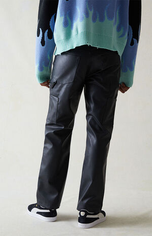 Straight Carpenter Faux Leather Pants image number 4