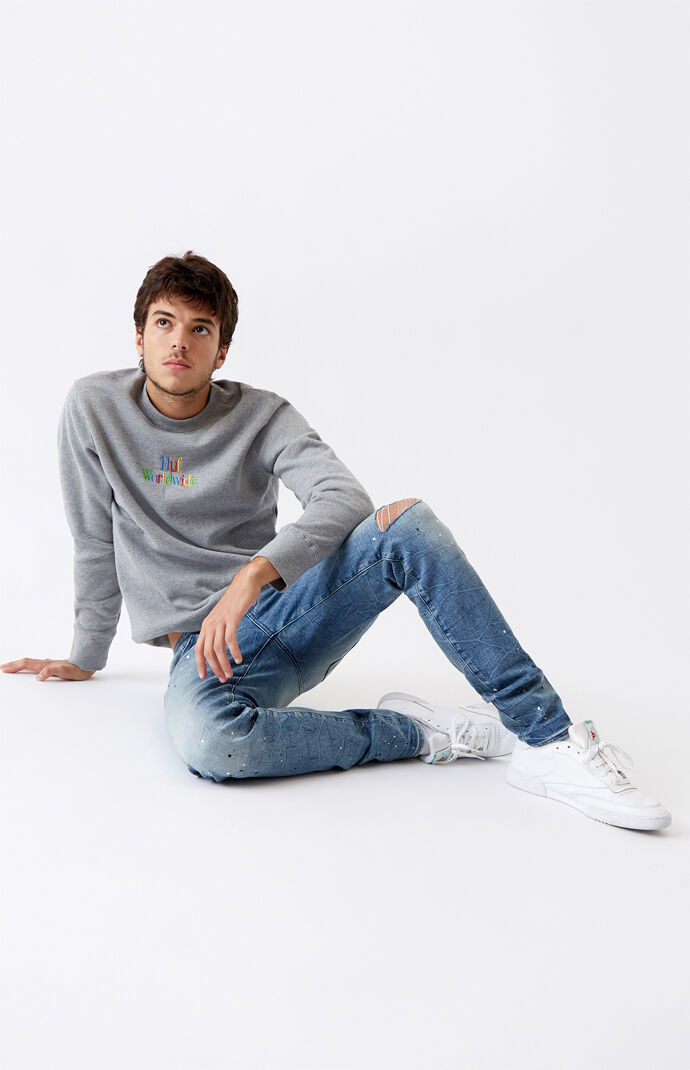 Medium Ripped Splatter Stacked Skinny Jeans