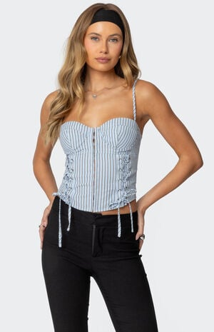 Lois Lace Up Pinstripe Corset image number 1