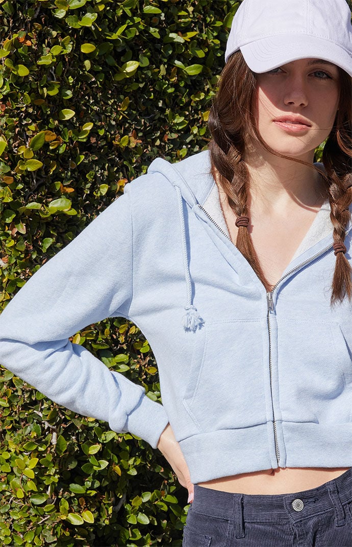 John Galt Light Blue Zip Up Cropped Hoodie PacSun