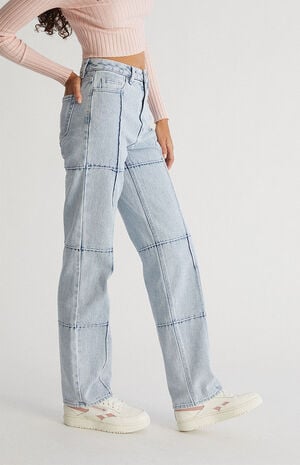 Light Blue Paneled Boyfriend Jeans image number 3