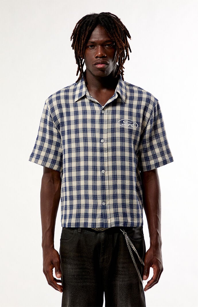 FORD Blue Flannel Short Sleeve Work Shirt