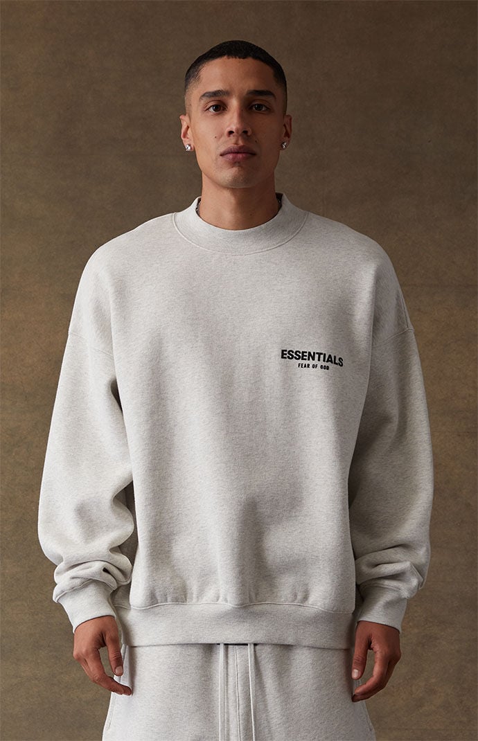 Fear of God Essentials Light Oatmeal Crew Neck Sweatshirt PacSun