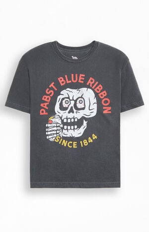 Pabst Blue Ribbon Skull Cropped T-Shirt image number 1