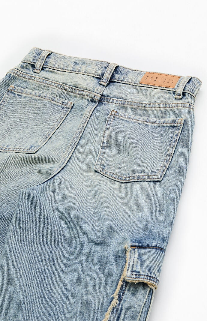Pacsun Kids Baggy Jeans Frayed Cargo Medium Blue