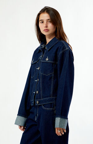 Dark Blue Paneled Denim Jacket image number 2