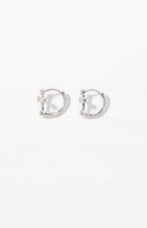 Silver Cross Huggie Hoop Earrings image number 2