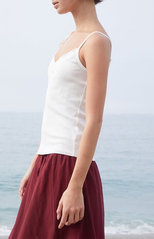 White Lace Trim Tank Top image number 3