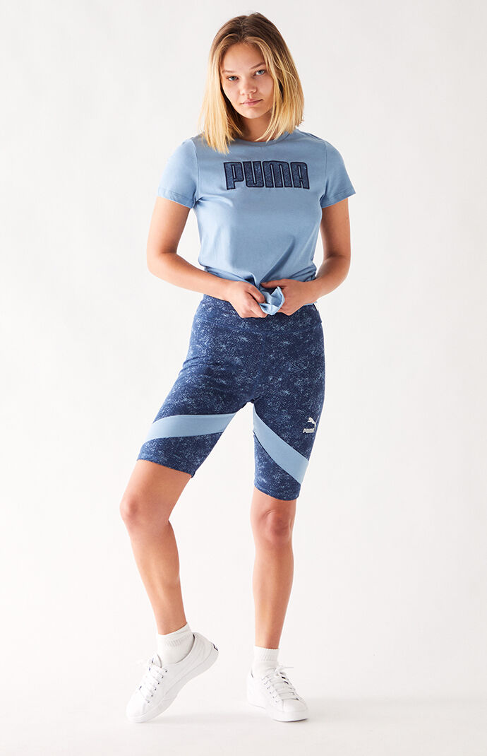 Puma Denim Print Biker Shorts | PacSun
