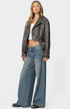 Washed Faux Leather Jacket image number 4