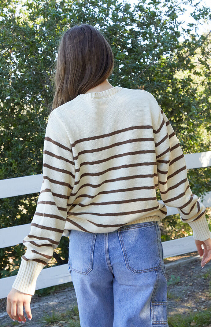 Cream Brown Brianna Thin Striped Sweater