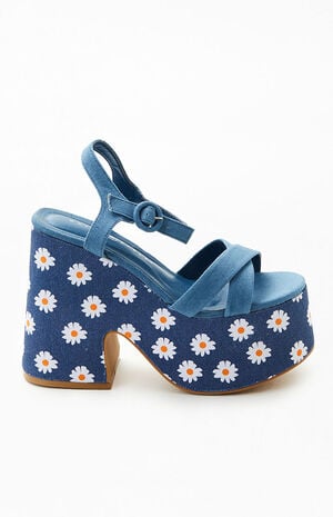 Women's Chunky Platform Denim Daisy Heels image number 1