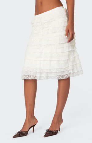 Louise Lace and Mesh Ruffle Midi Skirt image number 3