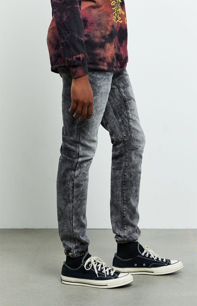 Black Acid Denim Jogger Pants