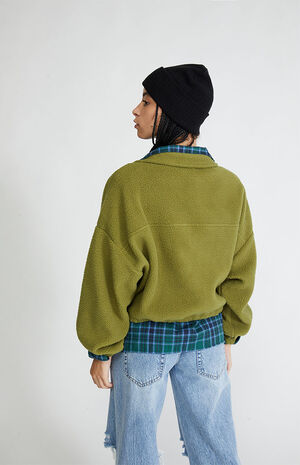 PacSun Olive Half Snap Mock Neck Cropped Sweatshirt | PacSun