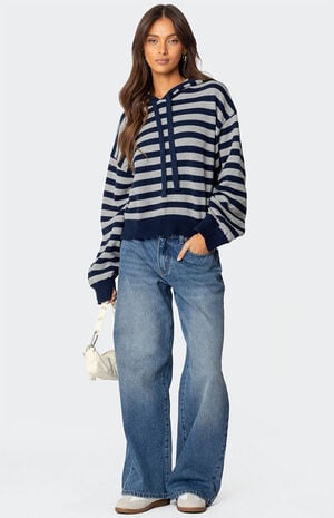 Striped Hooded Knit Sweater image number 2