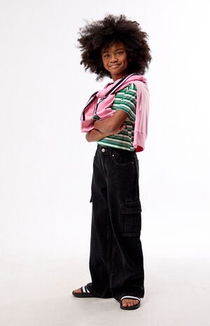 Baggy Jeans Frayed Cargo Black Wash image number 5