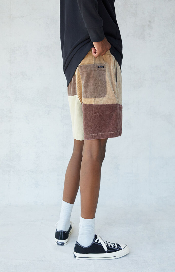 Cream Patchwork Corduroy Volley Shorts