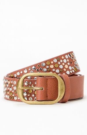 Sadie Brown Faux Leather Studded Belt image number 1
