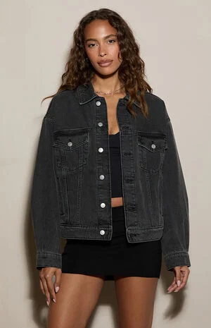 Black Oversized Jean Trucker Jacket image number 1